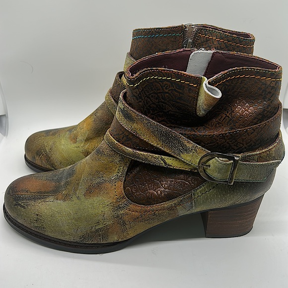 L’Artiste Shazzam Luxurious Green/Brown Leather Ankle Boots Shoes **Sz 41/9.5** - Picture 4 of 10